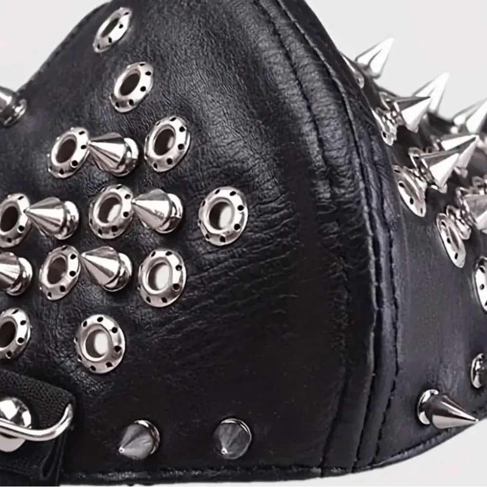 {NEW} Men's Rivet Punk Black Studded Face Mask One Size